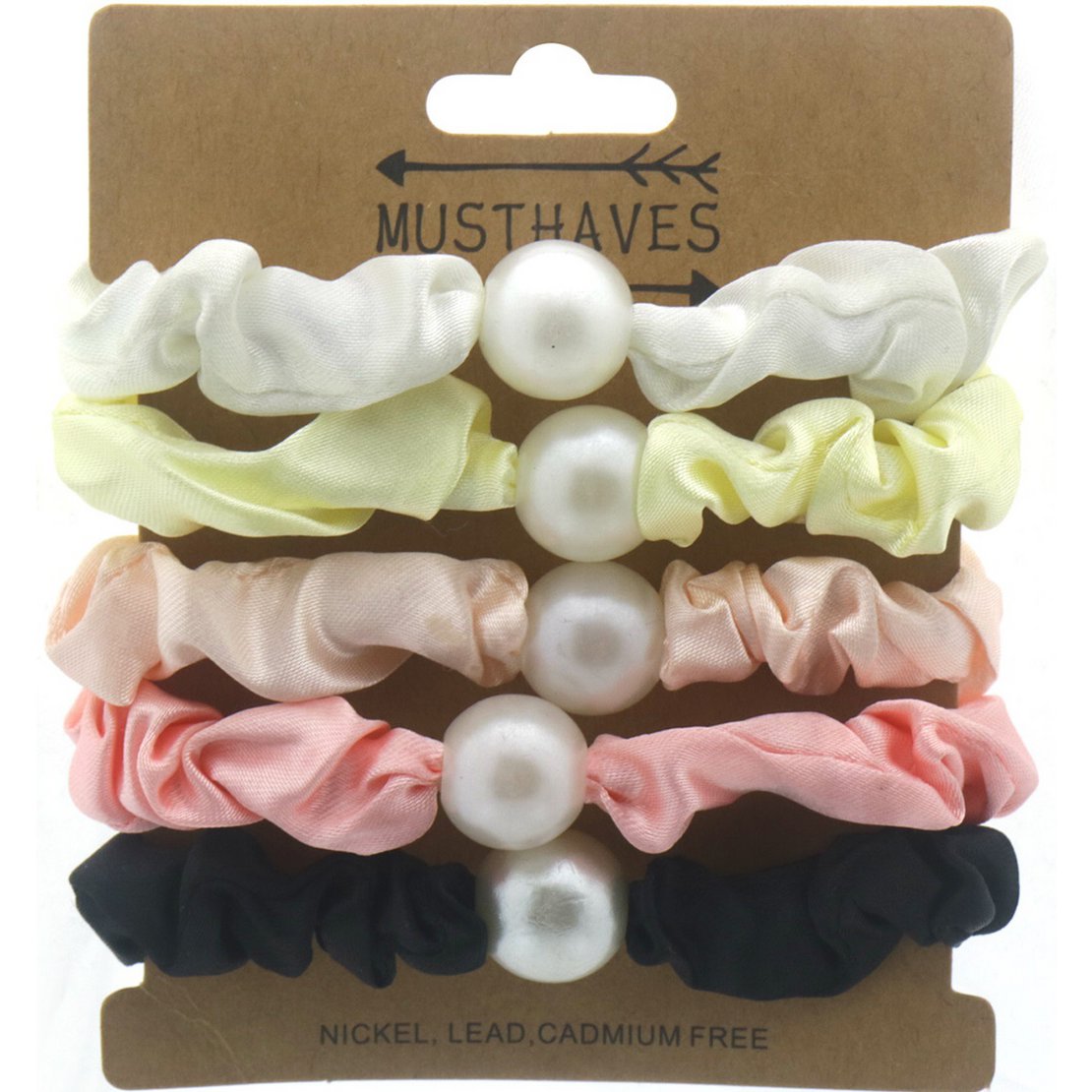 5 Scrunchies i Fine Farver - med Hvid Perle
