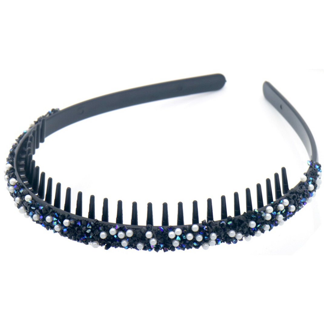 Hårbøjle med Blå Perler & Indre Kam 