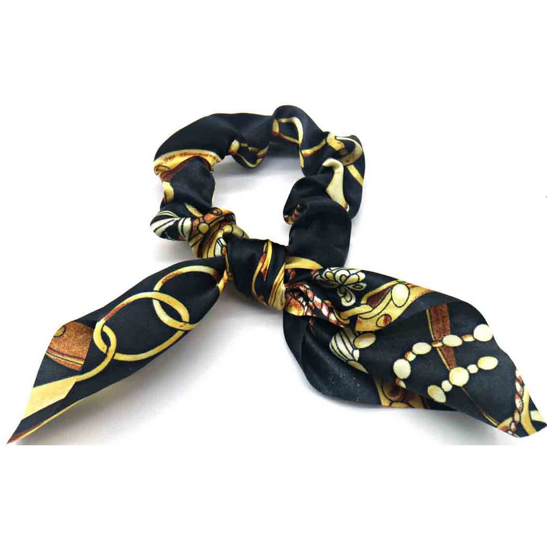 Sort Scrunchie Hårelastik - med Mønster & Sløjfe