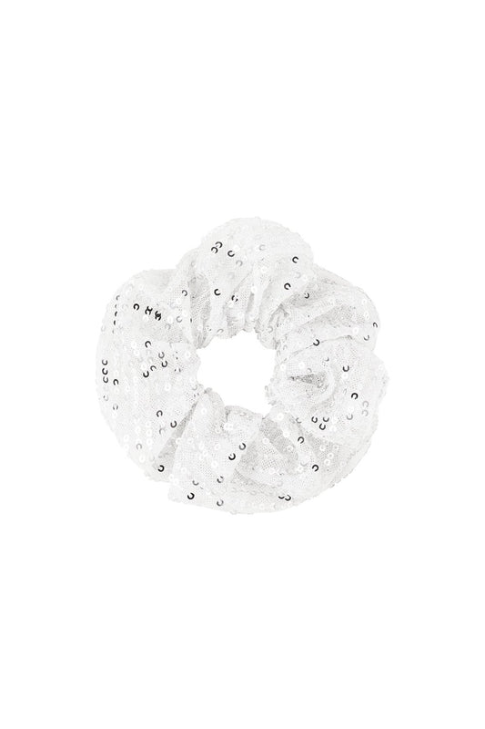 Stor Sølv Scrunchie med Pailletter & Glans