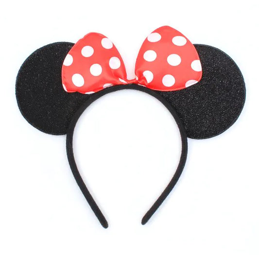Minnie Mouse Hårbøjle - med Museører og Prikket Sløjfe