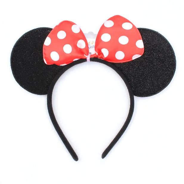 Minnie Mouse Hårbøjle - med Museører og Prikket Sløjfe