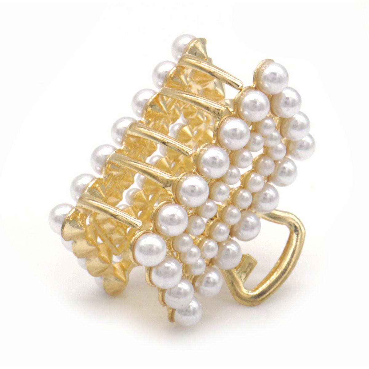 Lille Gylden Hårklemme med Hvide Perler