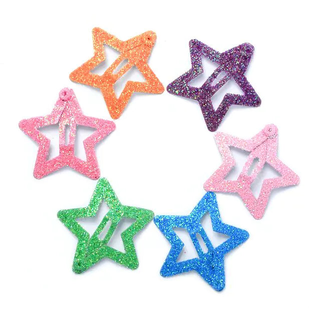 6 Mini Hair Clips - Stars with Glitter