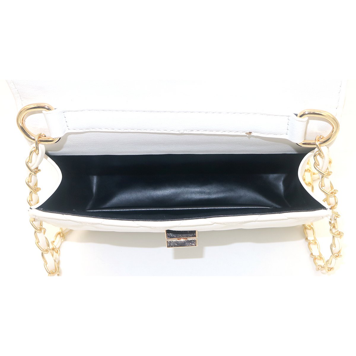 Hvid Skuldertaske i Polstret Design med Guldrem