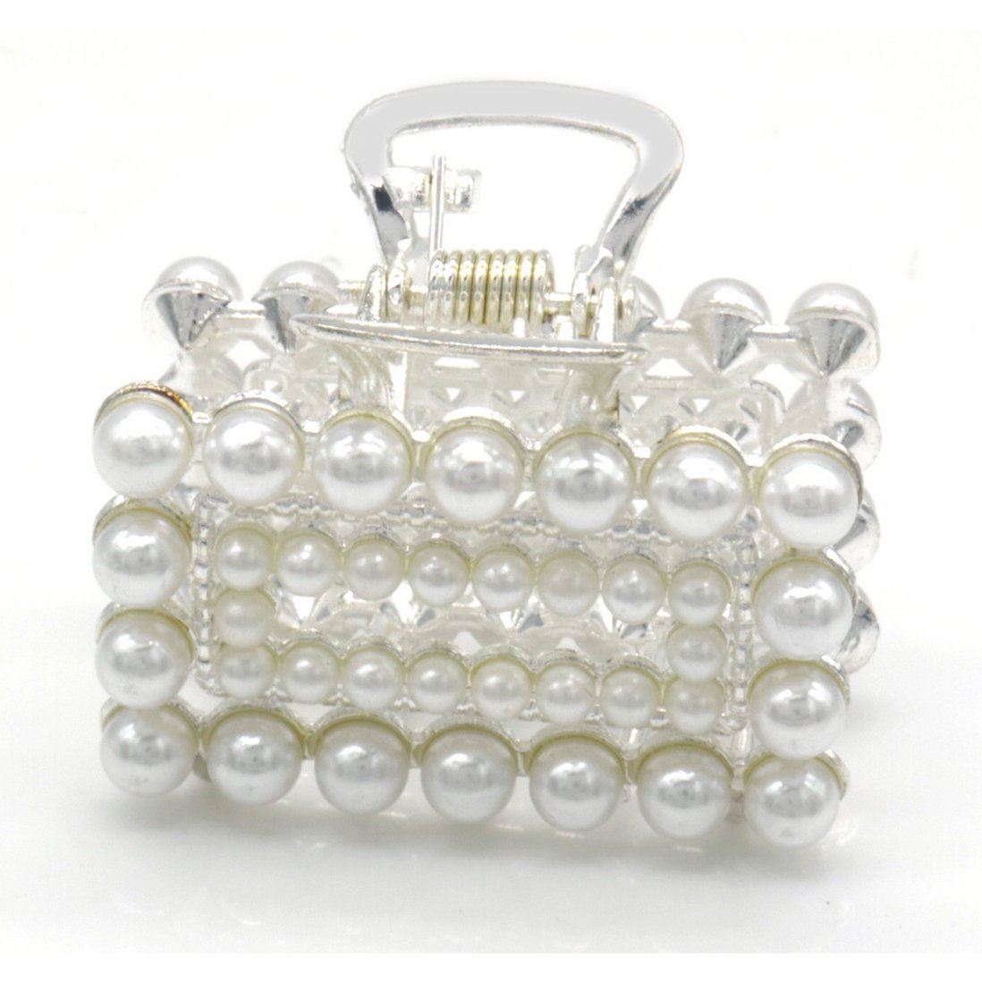 Lille Sølv Hårklemme med Hvide Perler 