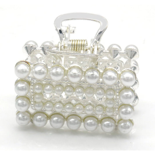 Lille Sølv Hårklemme med Hvide Perler 