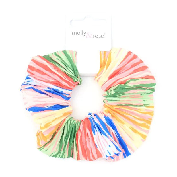 Scrunchie med Striber i Regnbue Farver