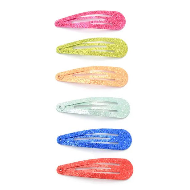 6 Stk Hårspænder i Friske Farver & Glitter