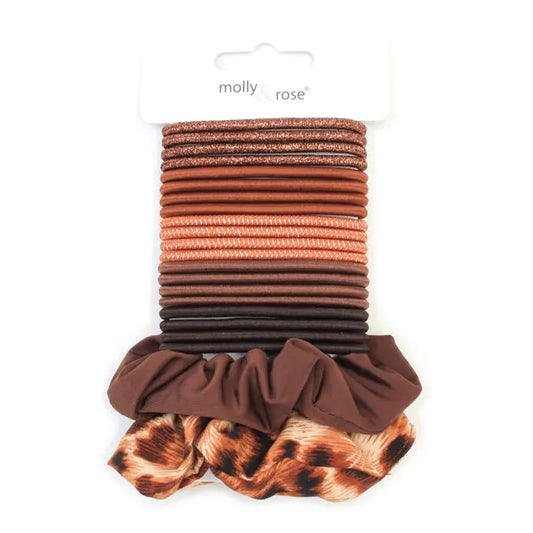 Sæt med Elastikker & Scrunchies i Brune Farver