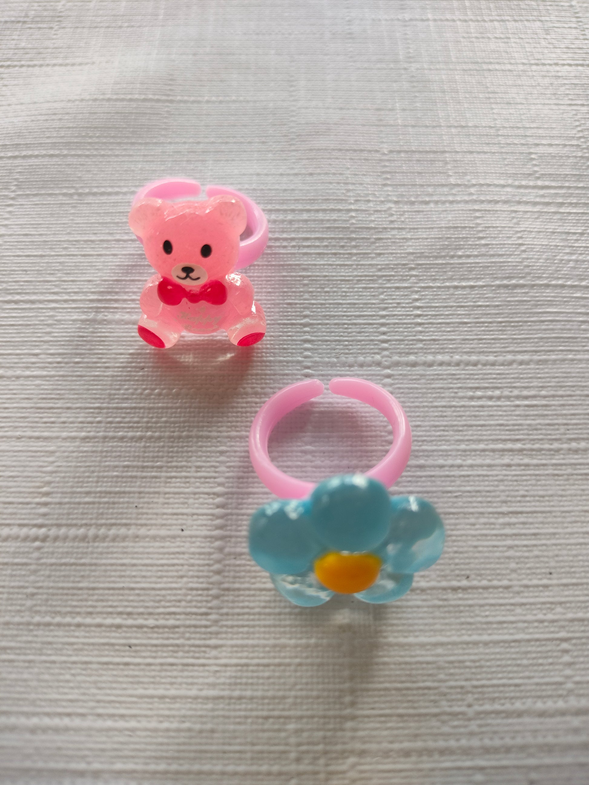 2 Fingerringe til Børn - med Bamse & Blomst