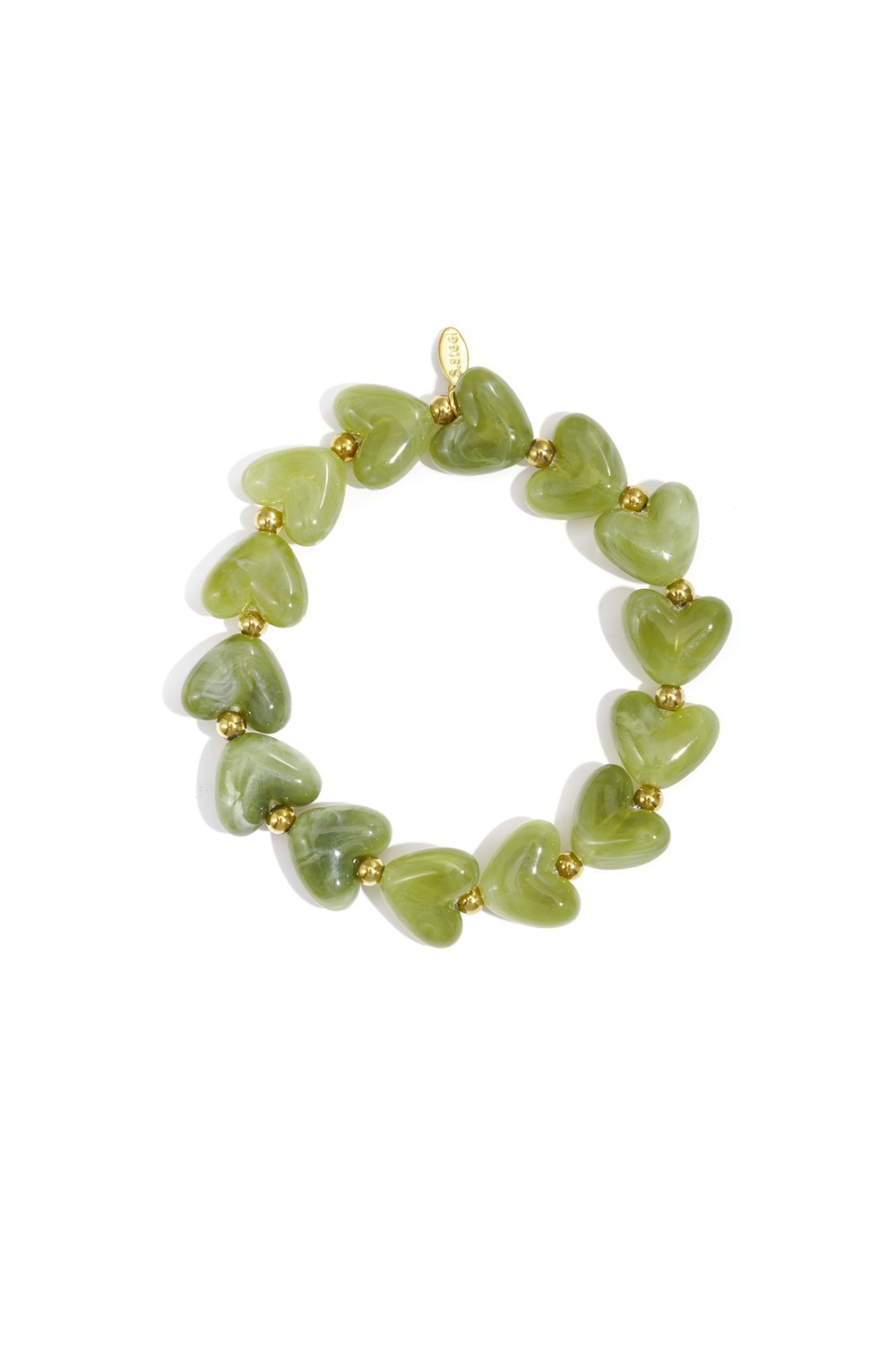 Perle Armbånd med Hjerter - i Grøn