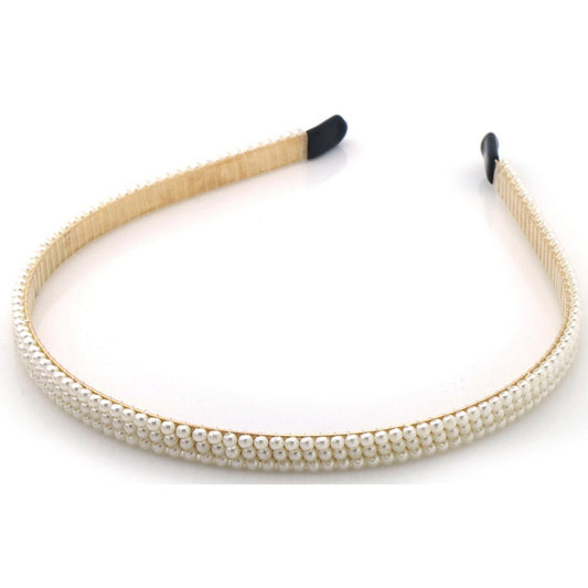 Gylden Hårbøjle med Hvide Perler