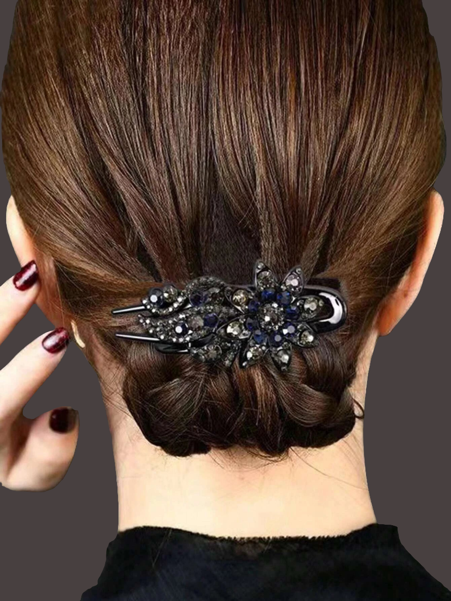 Hair Clip with Pearl Flower - in Black, Grey &amp; Blue