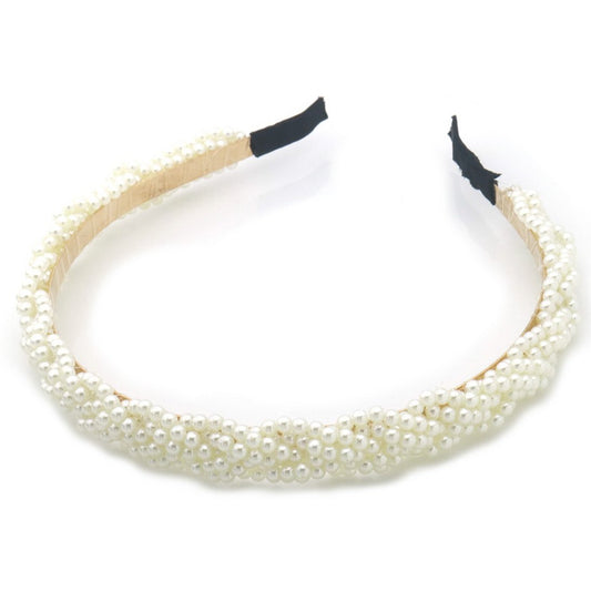Hårbøjle med Hvide Perler i Snoet Design