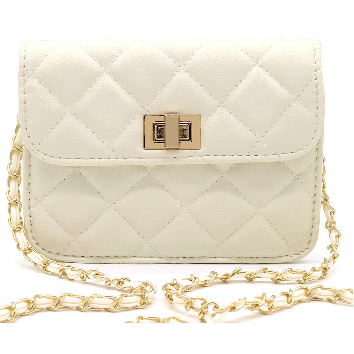 Hvid Skuldertaske i Polstret Design med Guldrem