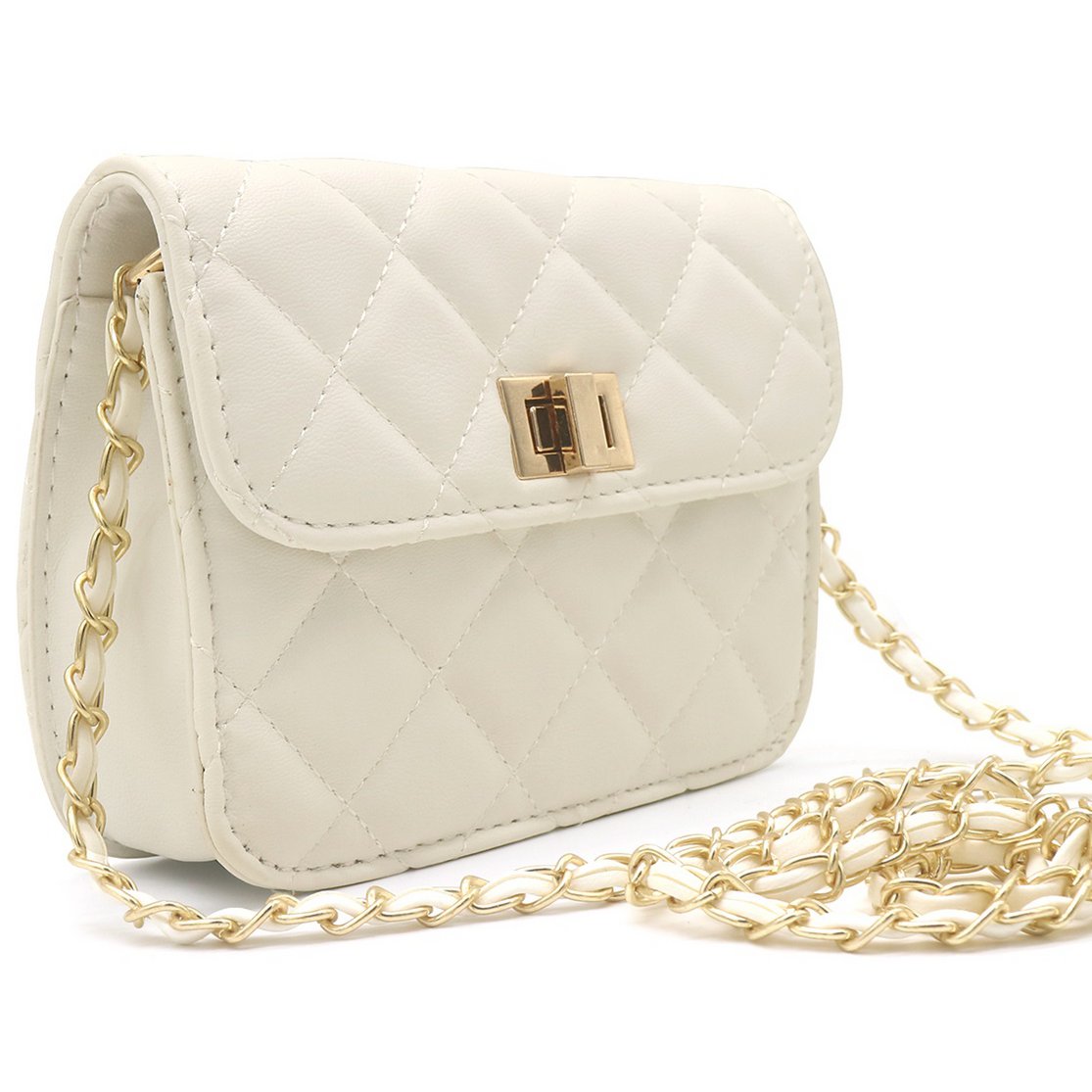 Hvid Skuldertaske i Polstret Design med Guldrem