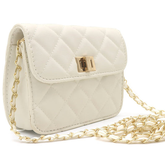 Hvid Skuldertaske i Polstret Design med Guldrem