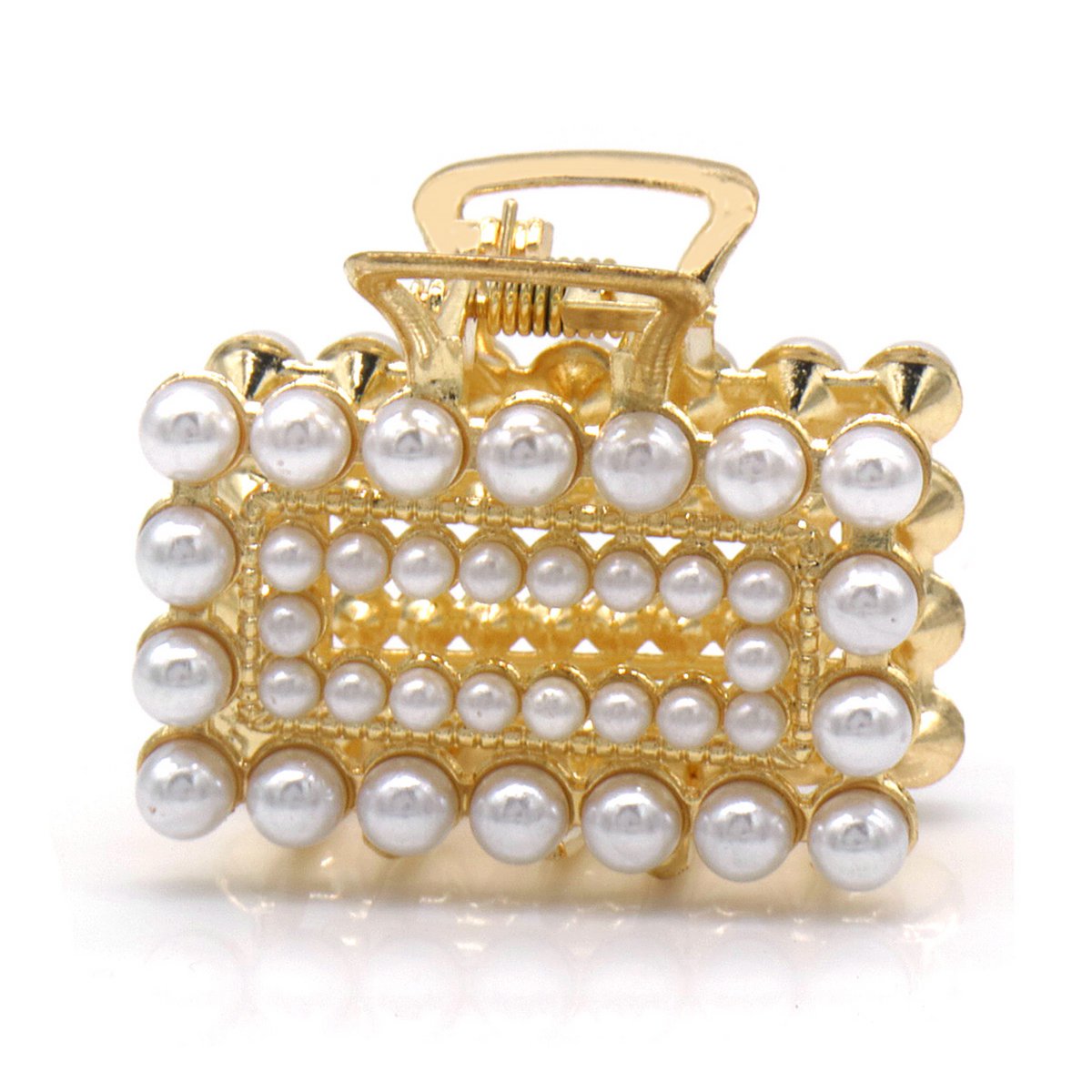 Lille Gylden Hårklemme med Hvide Perler