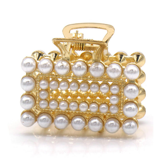 Lille Gylden Hårklemme med Hvide Perler