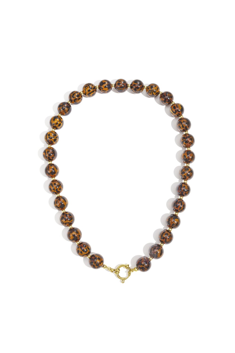 Brown Pearl Necklace with Leopard Print