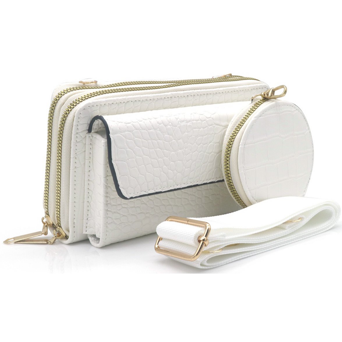 Hvid Skuldertaske med Pung - i Krokodillemønster