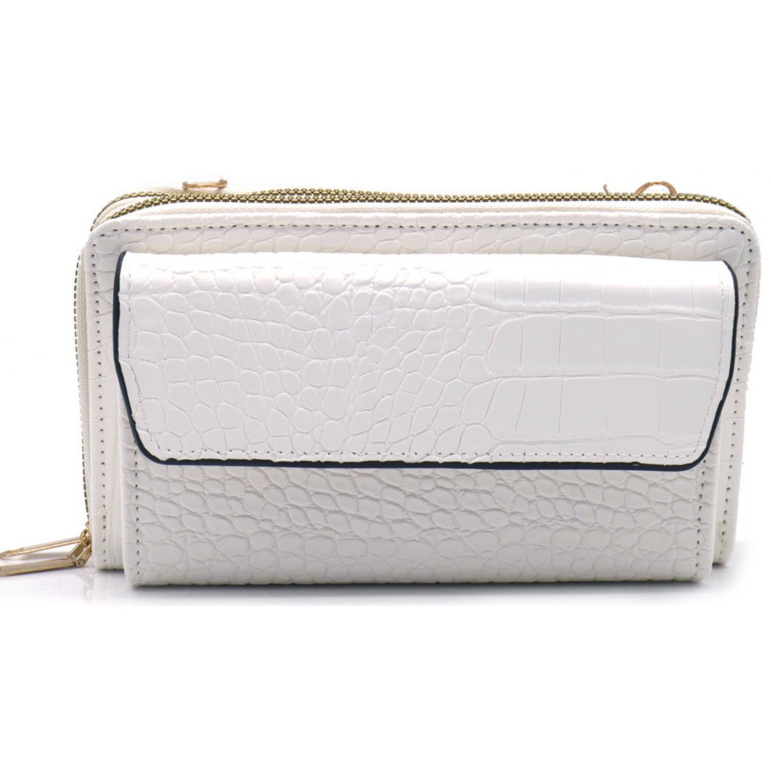 Hvid Skuldertaske med Pung - i Krokodillemønster