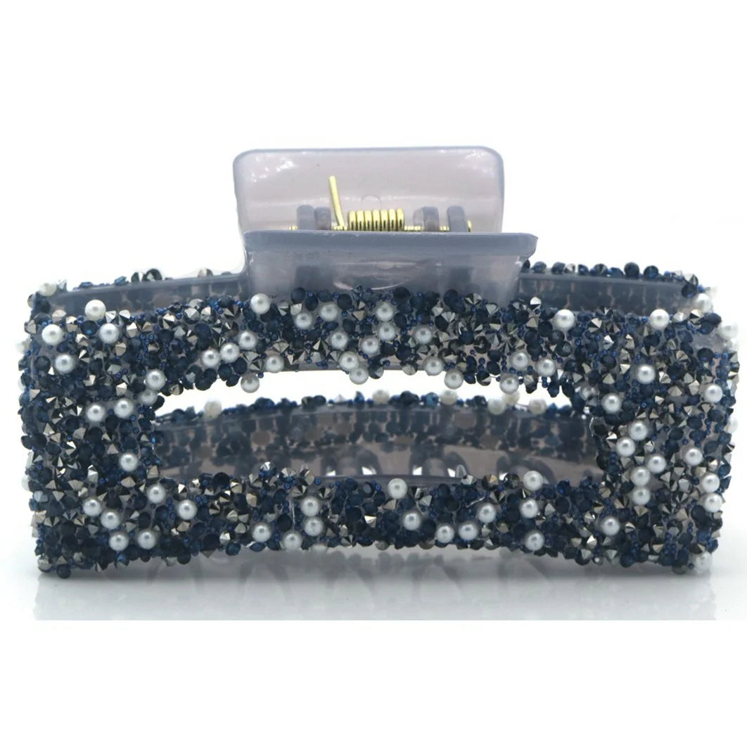 Mørk Blå Hårklemme med Glitter Perler 