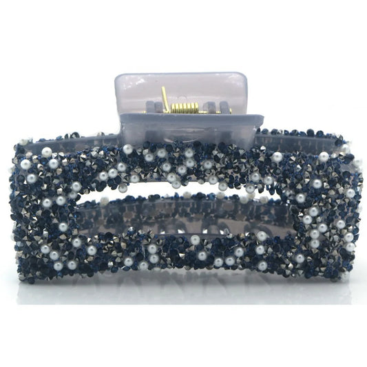 Mørk Blå Hårklemme med Glitter Perler 