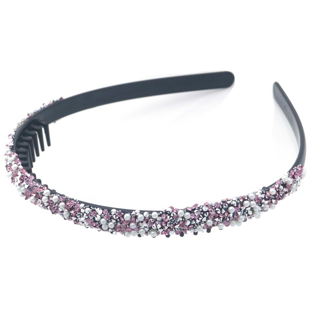 Hårbøjle med Lyserøde Perler & Indre Kam