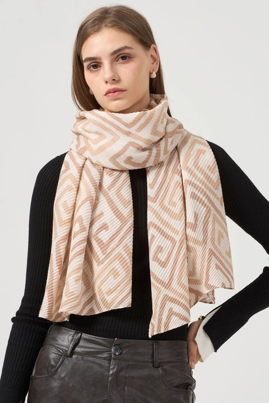 Tørklæde i Beige & Creme - Flot Geometrisk Mønster