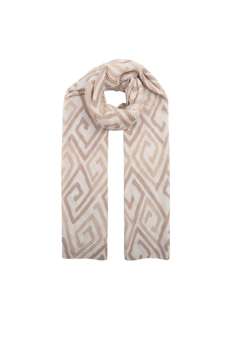 Tørklæde i Beige & Creme - Flot Geometrisk Mønster