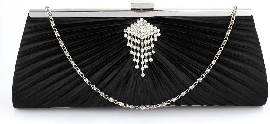 Sort Clutch med Rammelås & Sølv Broche