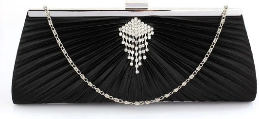 Sort Clutch med Rammelås & Sølv Broche
