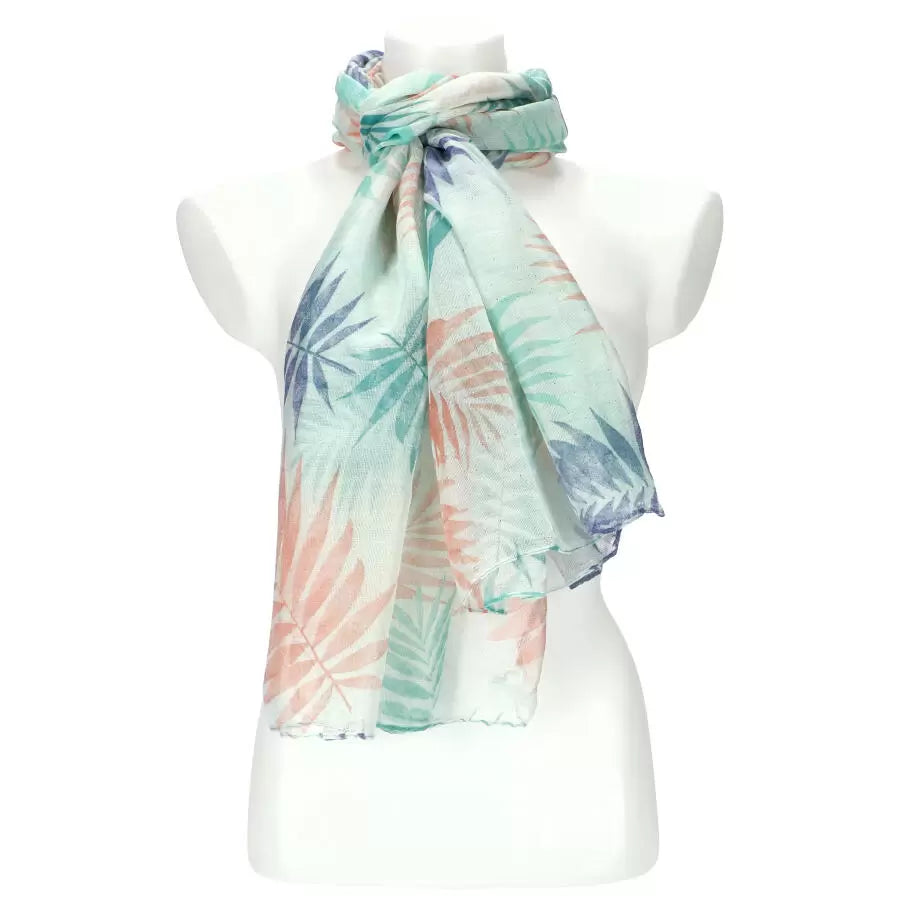 Scarf with Leaf Print in Fine Colors