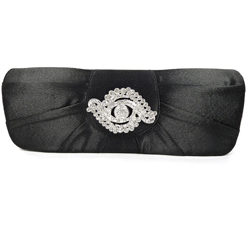 Sort Clutch Taske-Selskabstaske i Satin med Krystalperler - SofiaGaver.dk