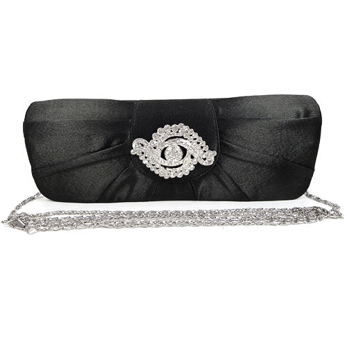 Sort Clutch Taske-Selskabstaske i Satin med Krystalperler - SofiaGaver.dk