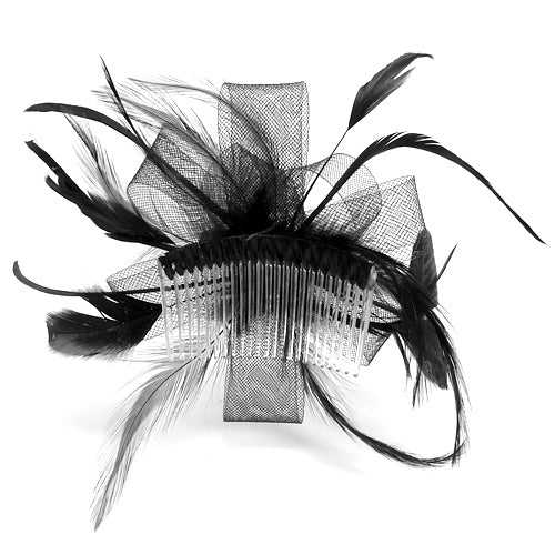 Black Fascinator - Bow &amp; Feather