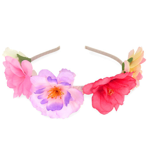 Hårbøjle m. Satin-Blomster - Lyse Farver - SofiaGaver.dk
