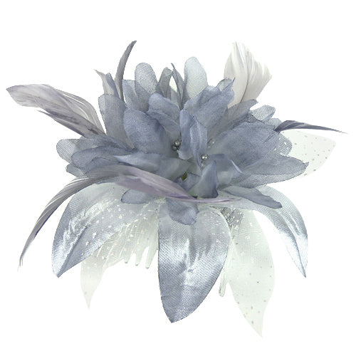 Silver-Grey Hair Flower with Feathers