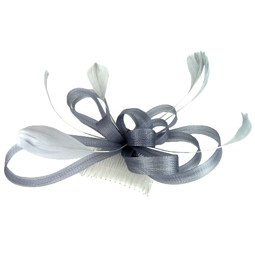 Silver-Grey Fascinator with Beautiful Net Bow and Feathers