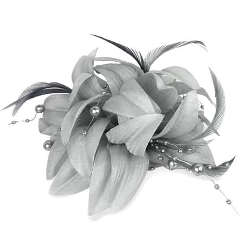 Grey Hair Flower - Fascinator with Feathers &amp; Pearls