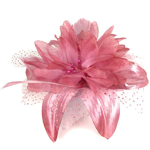 Pink Hair Flower with Feathers