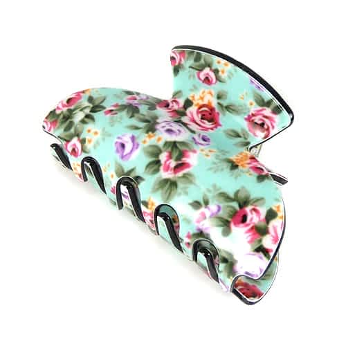 Light Blue Hair Clip with Floral Print
