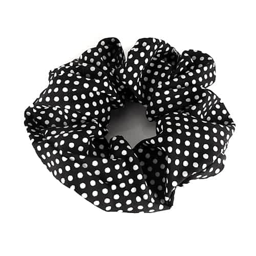 Large Scrunchie Hair Elastic in Black with White Dots