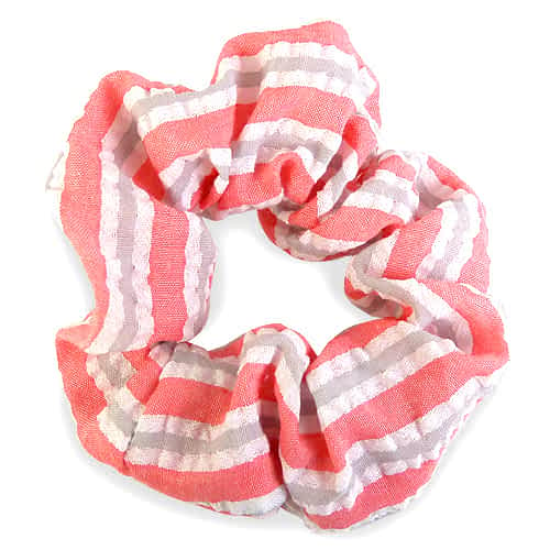 Scrunchie i Stribet Crinkle Stof - i Fersken - SofiaGaver.dk