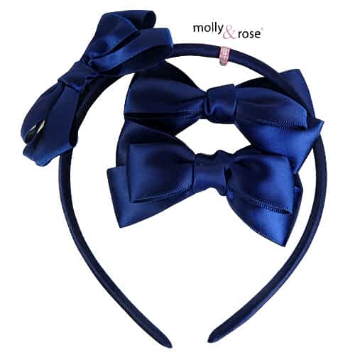 Set - Satin Hair Hoop & Hair Clips with Bows - in Dark Blue