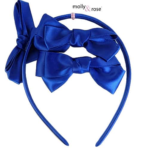 Set - Satin Hair Hoop & Hair Clips with Bows - in Blue