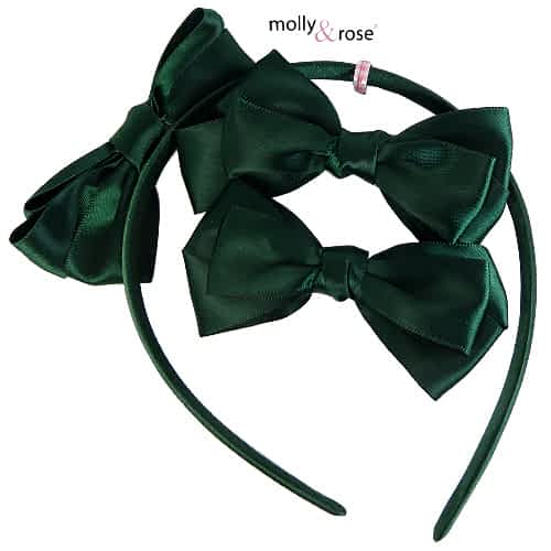 Set - Satin Hair Hoop & Hair Clips with Bows - in Green