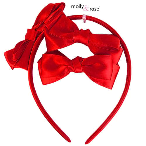 Set - Satin Hair Hoop & Hair Clips with Bows - in Red